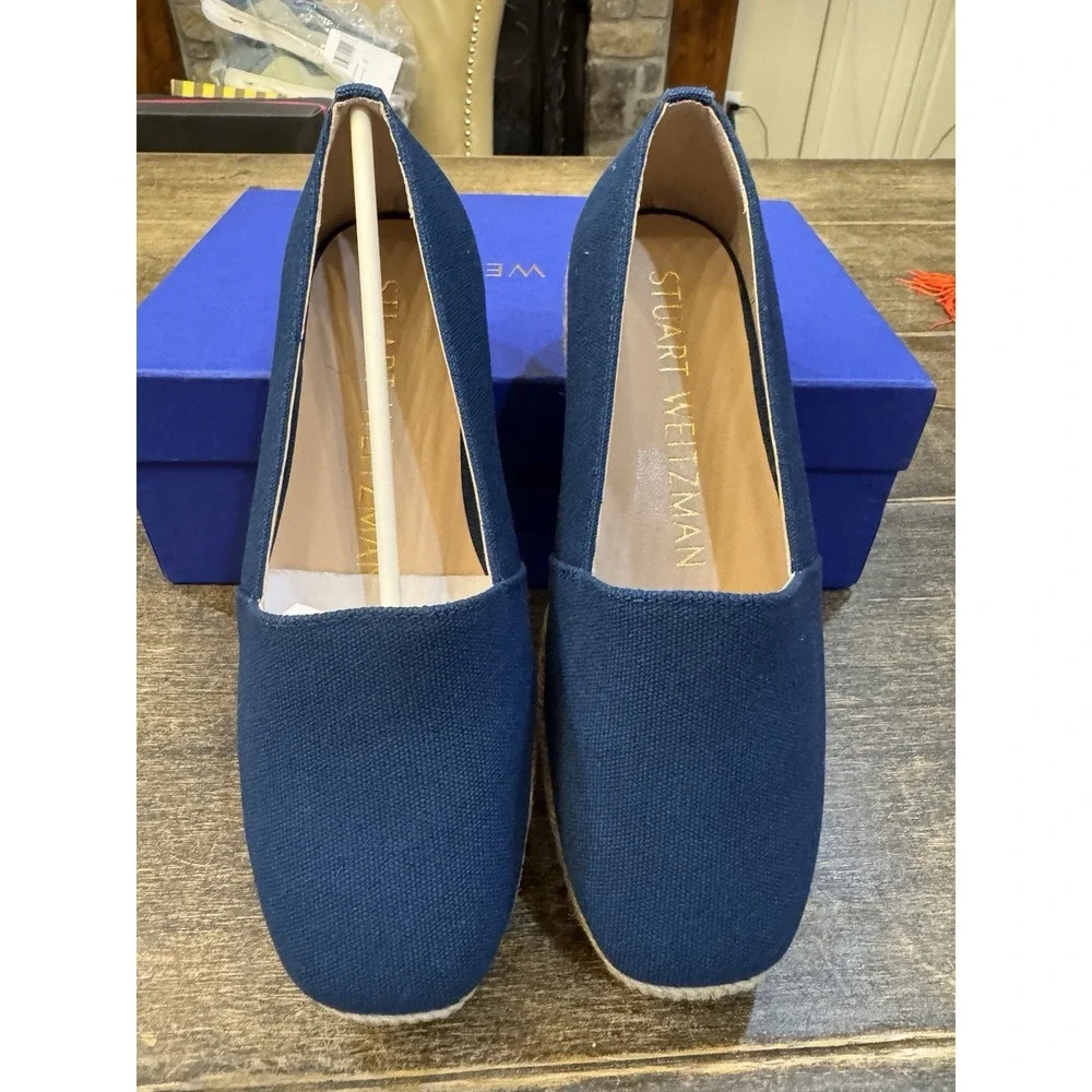 Stuart Weitzman womens Dree Slide‎ Espadrille Blue Canvas Size 5 Slip On Loafer